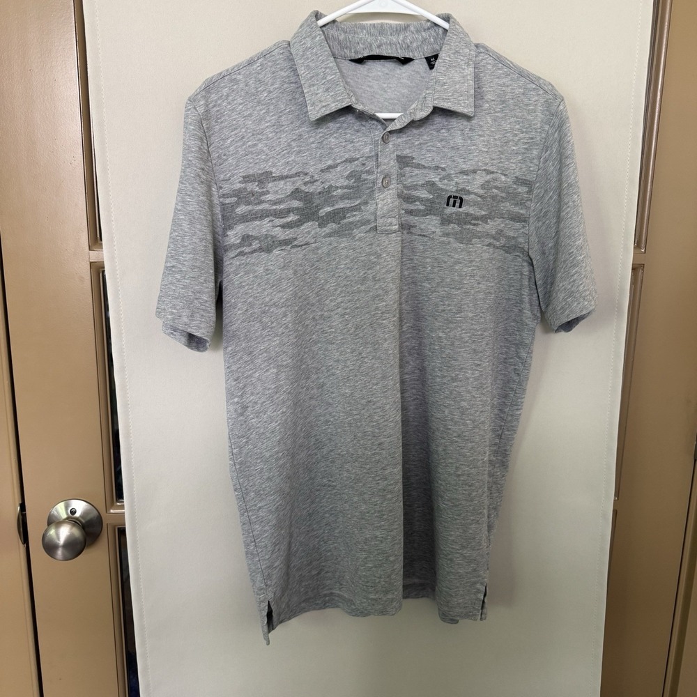 Travis Mathew Men's Medium Grey Camo Short Sleeve Polo Collar Shirt Golf - Picture 2 of 8